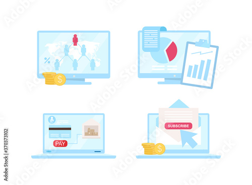 Ecommerce flat color vector objects set