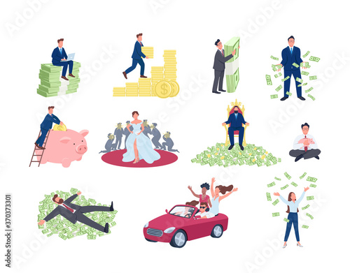 Rich and successful people flat concept vector illustration set