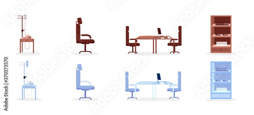 Hospital furniture flat color vector objects set