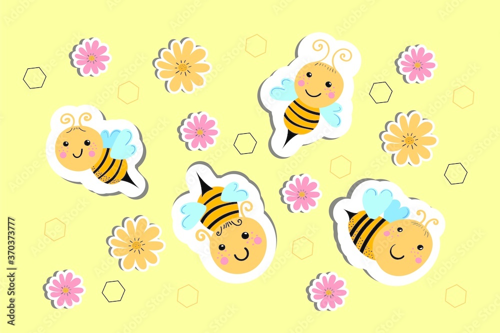 Fototapeta premium Honeycombs and honey, yellow banner pattern. Vector, congratulation, invitation, design element.