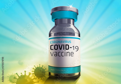 Covid-19 vaccine vial. Coronavirus vaccine Bottle. 3D rendering.  Healthcare and Medical concept photo