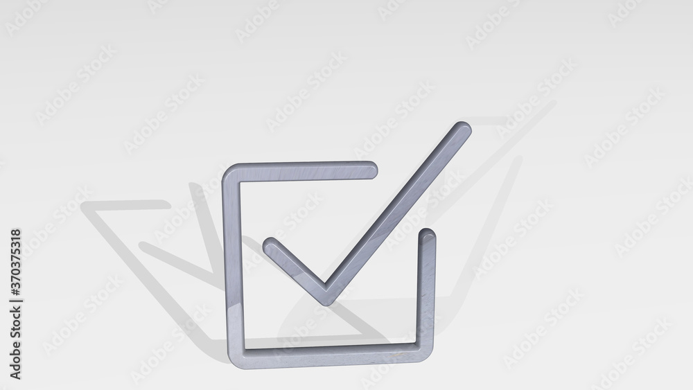 check square casting shadow with two lights. 3D illustration of metallic sculpture over a white background with mild texture. business and icon check square casting shadow with two lights. 3D illustration of metallic sculpture over a white background with mild texture. business and icon