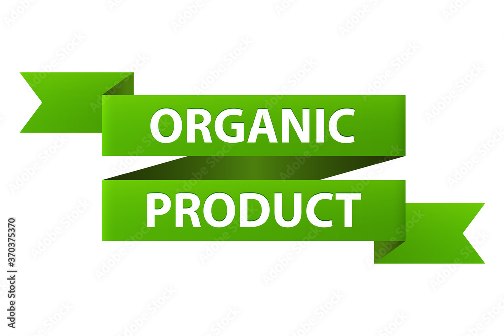 Natural and organic product 100% green ribbon banner icon isolated on white background. Vector illustration Natural and organic product 100% green ribbon banner icon isolated on white background. Vector illustration