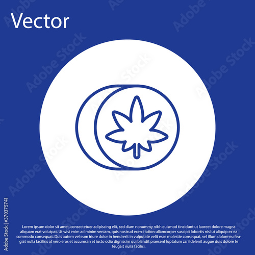 Blue line Herbal ecstasy tablets icon isolated on blue background. White circle button. Vector Illustration.