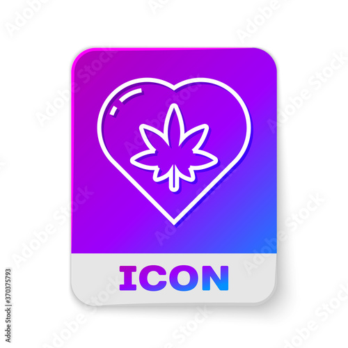 White line Marijuana leaf in heart shape icon isolated on white background. Hemp symbol. Rectangle color button. Vector Illustration.