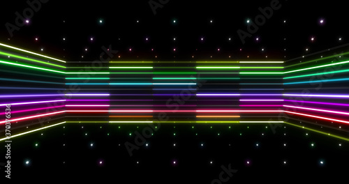 Neon Tube illumination Colorful line Ring Space abstract 3D illustration background. © bluebackimage