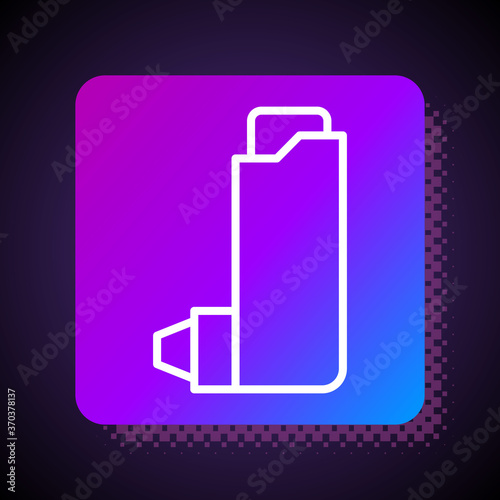 White line Inhaler icon isolated on black background. Breather for cough relief, inhalation, allergic patient. Square color button. Vector Illustration.