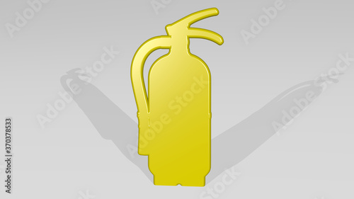 fire extinguisher stand with shadow. 3D illustration of metallic sculpture over a white background with mild texture. abstract and black