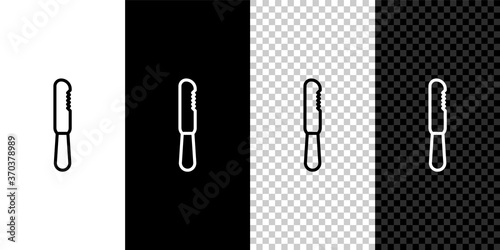 Set line Disposable plastic knife icon isolated on black and white background. Vector Illustration.