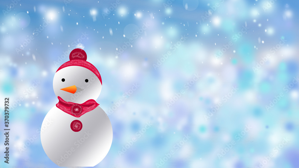 Christmas And Winter Snowman on a blurred background.