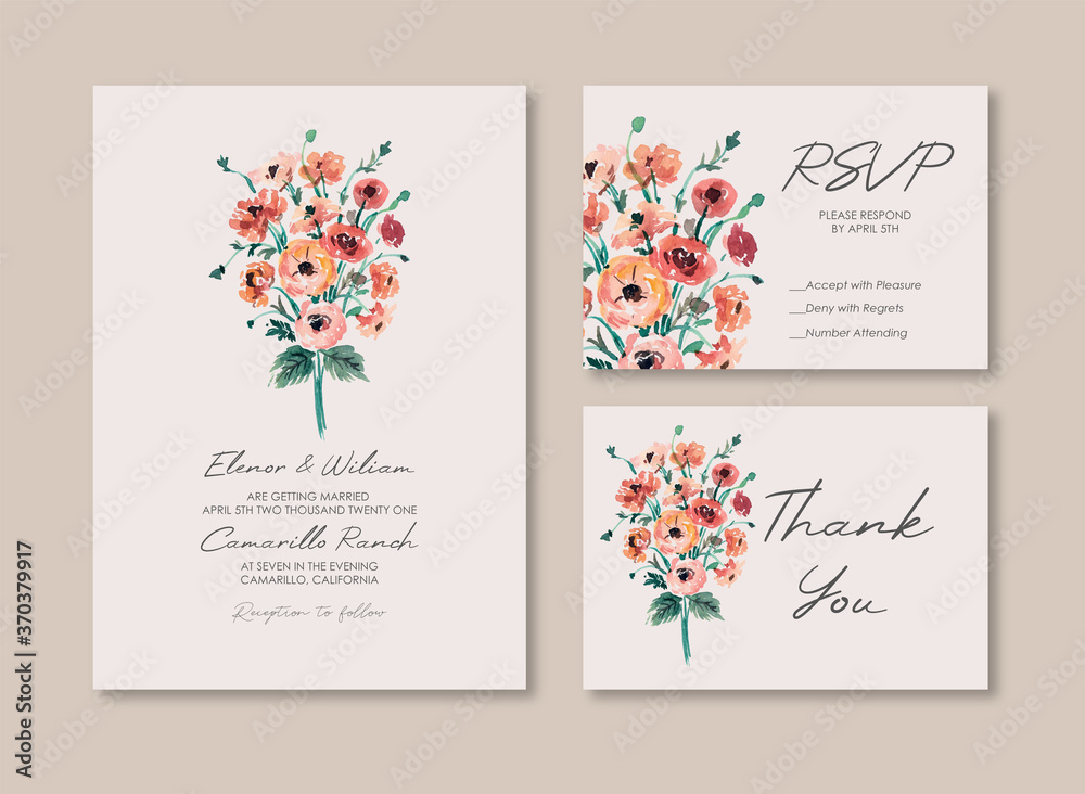Red Poppies Watercolor Wedding Invitation