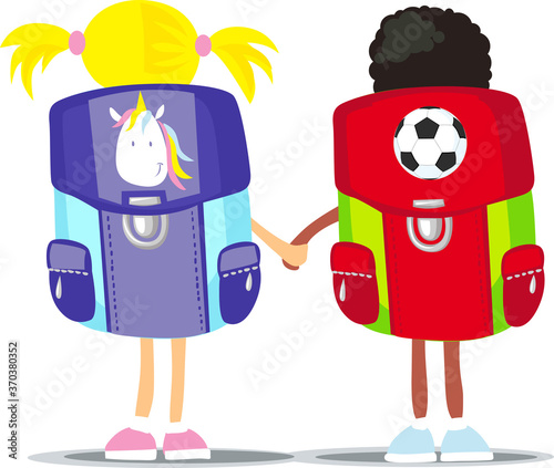 Back to School - Two Small Students - Vector Illustration