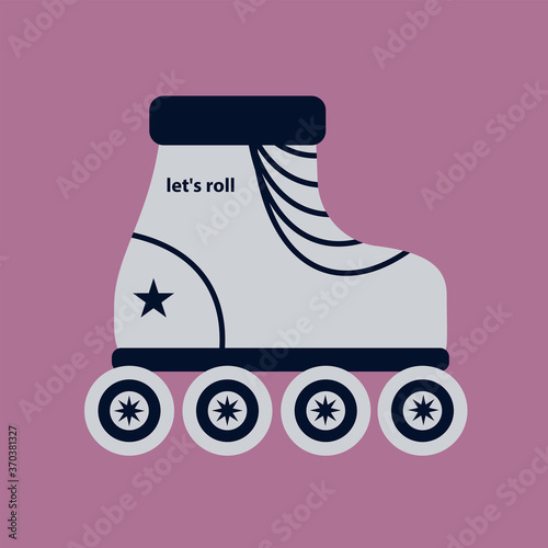 Roller skates - white cartoons on a pink background - vector.