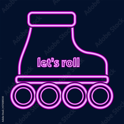 Roller skates - silhouette neon color on dark background - vector.