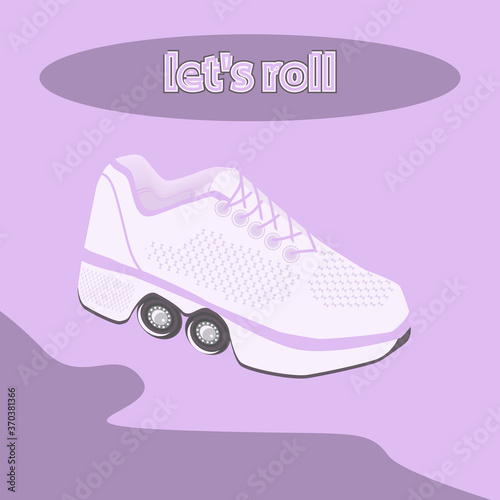 Roller skates - white with pink trim on a pink background - vector.