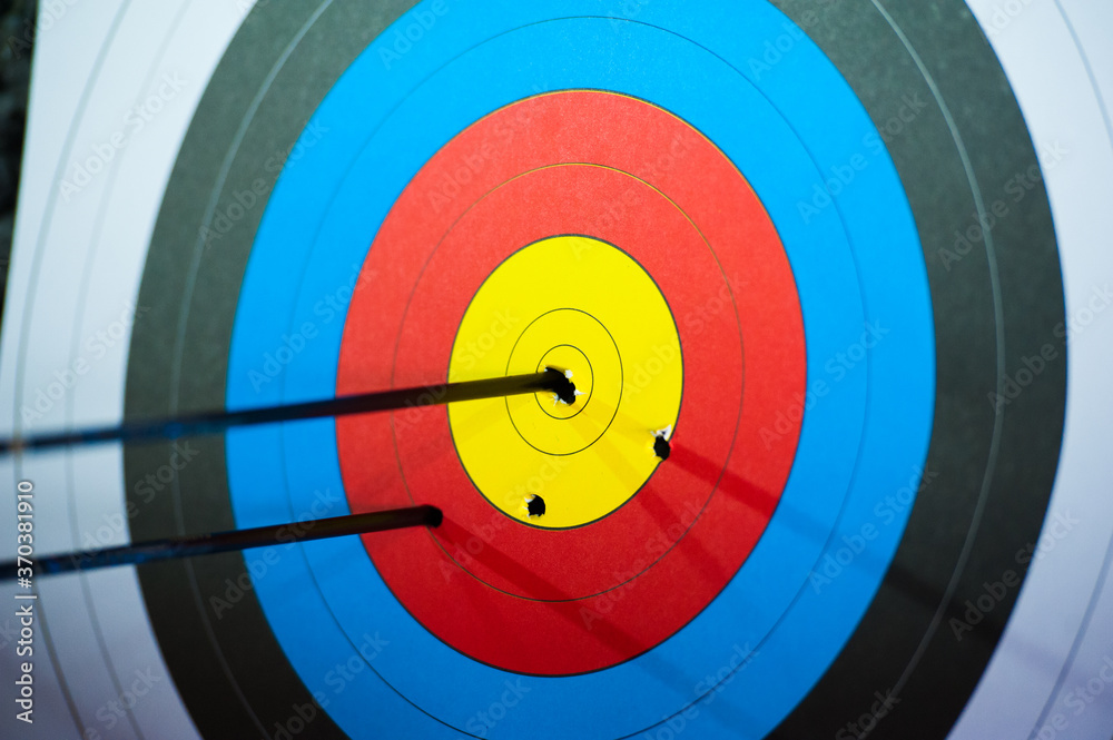 Arrows in archery target on archery range Arrows in archery target on archery range