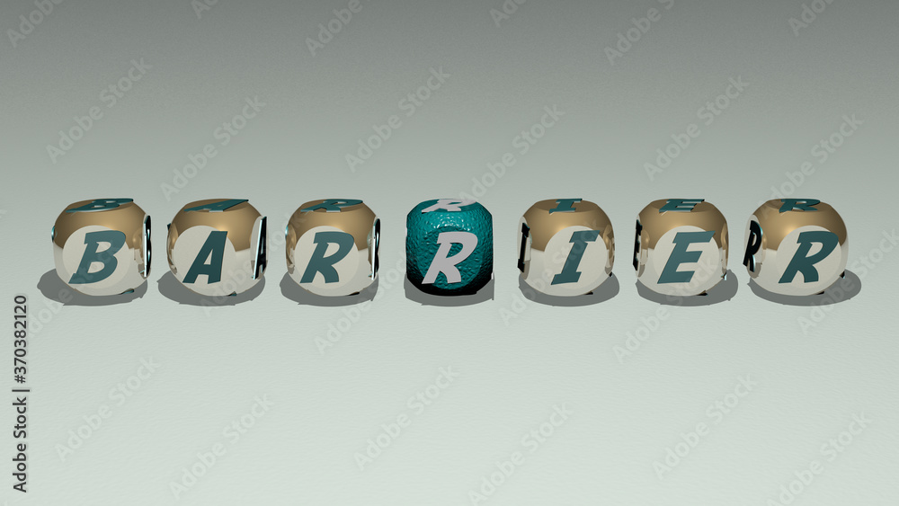 crosswords of BARRIER arranged by cubic letters on a mirror floor