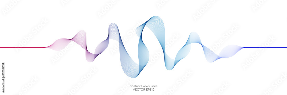 Vector wave lines flowing dynamic colorful blue pink isolated on white background for concept of AI technology, digital, communication, science, music - obrazy, fototapety, plakaty 