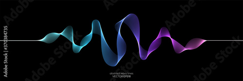 Abstract wave lines dynamic flowing colorful light isolated on black background. Vector illustration design element in concept of music, party, technology, modern.