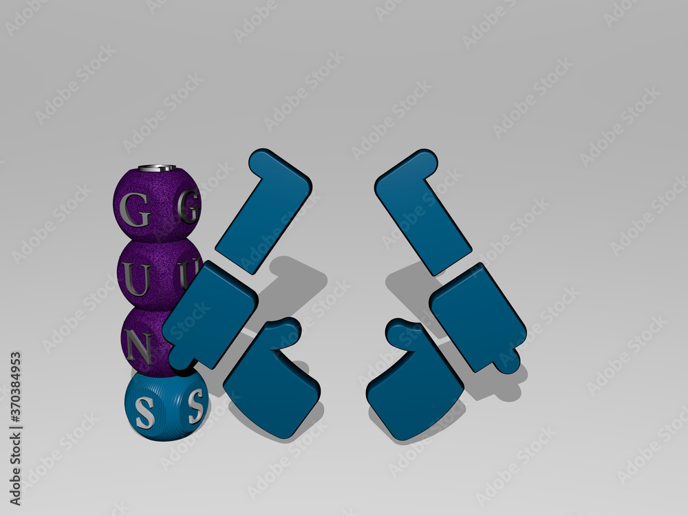 3D illustration of GUNS graphics and text around the icon made by metallic dice letters for the related meanings of the concept and presentations. army and background 3D illustration of GUNS graphics and text around the icon made by metallic dice letters for the related meanings of the concept and presentations. army and background