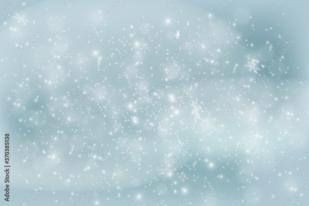 Natural Winter Christmas background with blue sky, heavy snowfall, snow