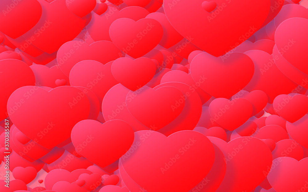 Paper art style red and pink heart. valentine's day abstract background.