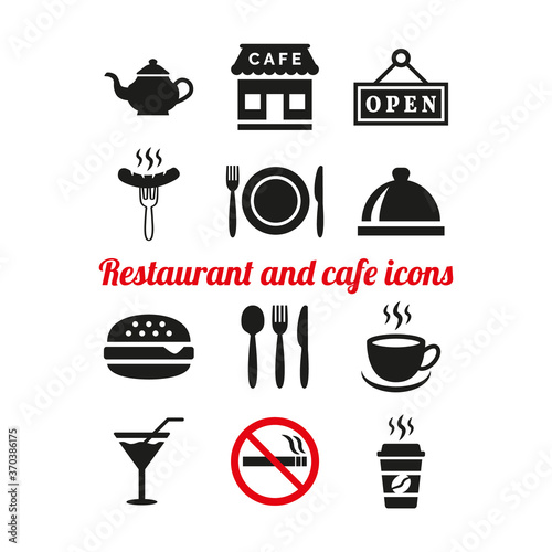 Restaurant and cafe icons set on white background.