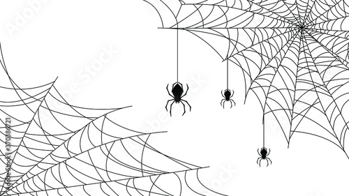 Spider Web On White Background Halloween Design Elements. Spooky Scary Horror Decor Vector