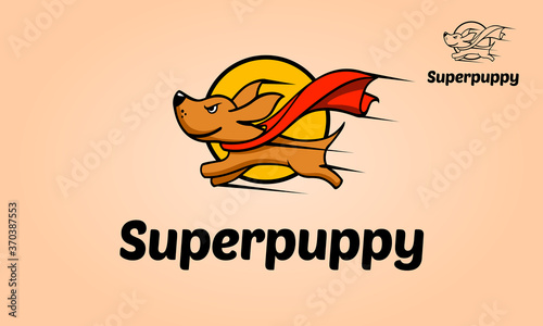 Super Puppy Vector Logo Cartoon. A great and simple logo. A Cool Superdog logo Mascot very easy to remember for your company. Vector logo illustration.