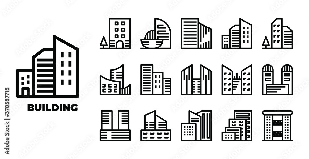 Architecture building element isolated icon set on white background. expanded stroke. vector and illustration design for website, mobile app