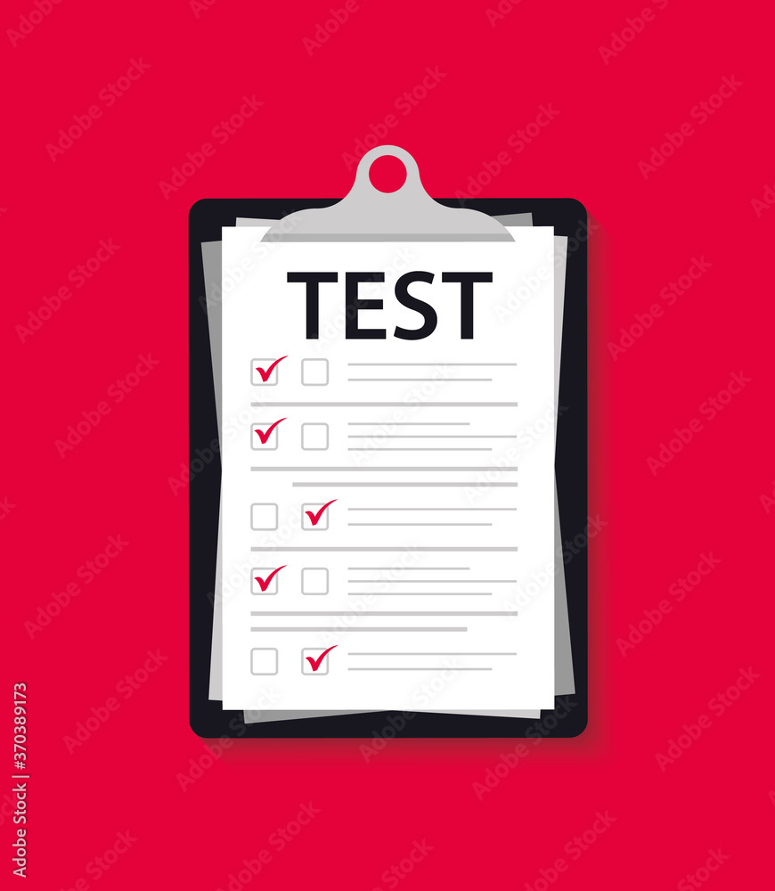 Concept exam, survey, testing. Test form with Clipboard. Test mark on a folder. Examining. Passing the knowledge test and exam. IQ test. Online survey. Checklist, Internet surveying list, test form Concept exam, survey, testing. Test form with Clipboard. Test mark on a folder. Examining. Passing the knowledge test and exam. IQ test. Online survey. Checklist, Internet surveying list, test form