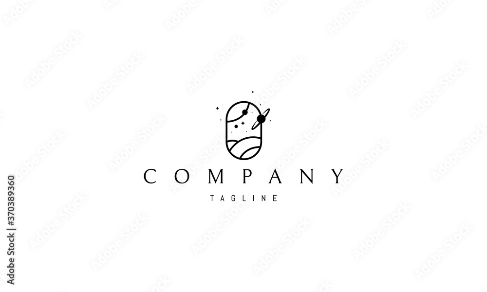 Obraz premium Vector logo on which an abstract image of the space landscape in the form of an oval.