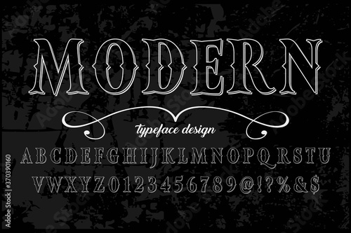 vintage font, alphabet vector, typeface design, white and black style background