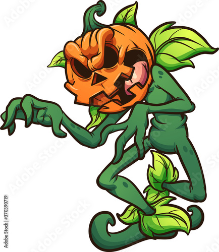 Halloween pumpkin monster walking awkwardly. Vector clip art illustration. All on a single layer. 
