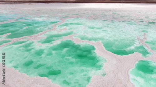 Aerial view of Mangya(Mangnai) emerald lake (salt lake) located in QingHai China. Drone shot footage 4k(UHD).