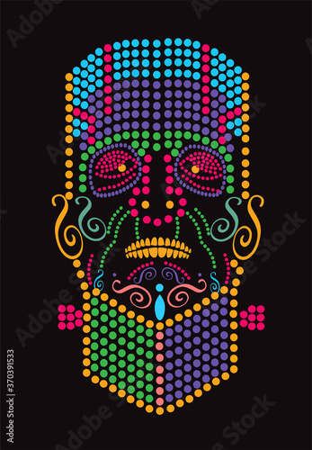 Frankenstein vector, Happy Halloween colorful dots background