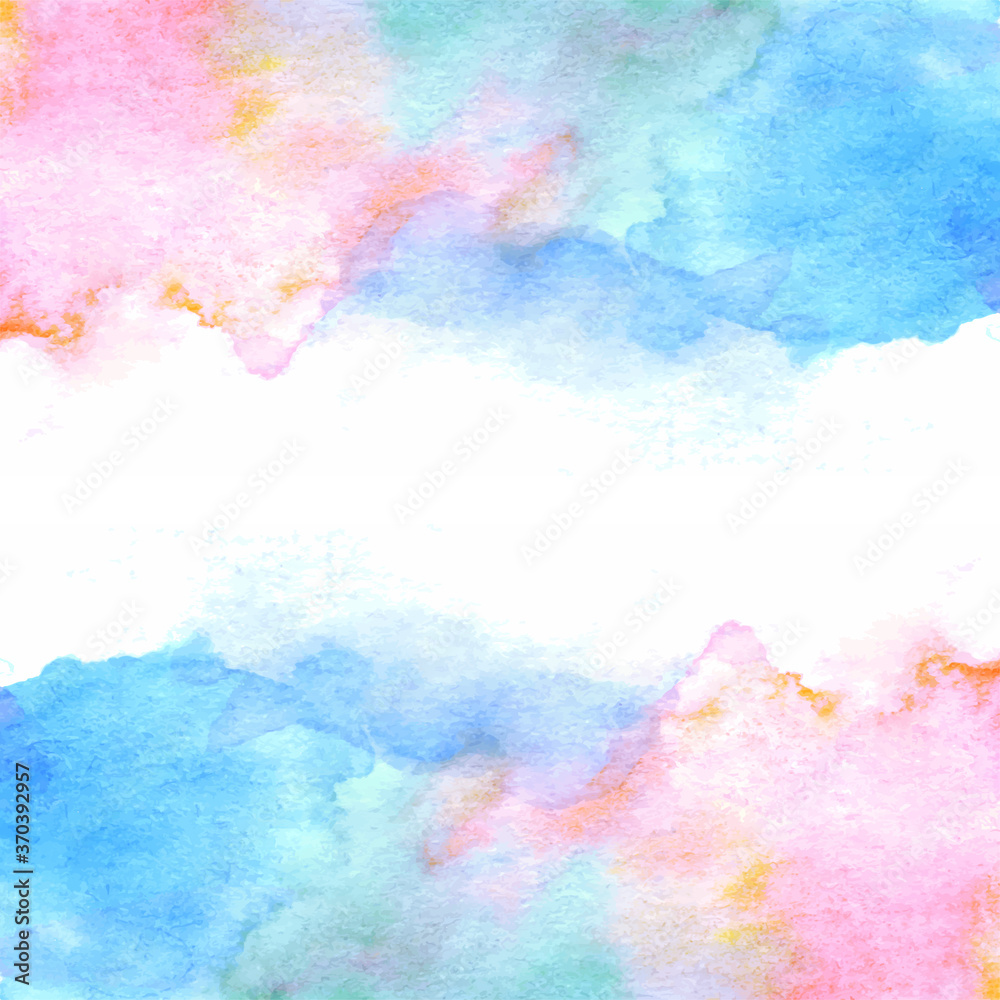 Hand painted watercolor texture. Abstract blue and pink color splash on white background. 