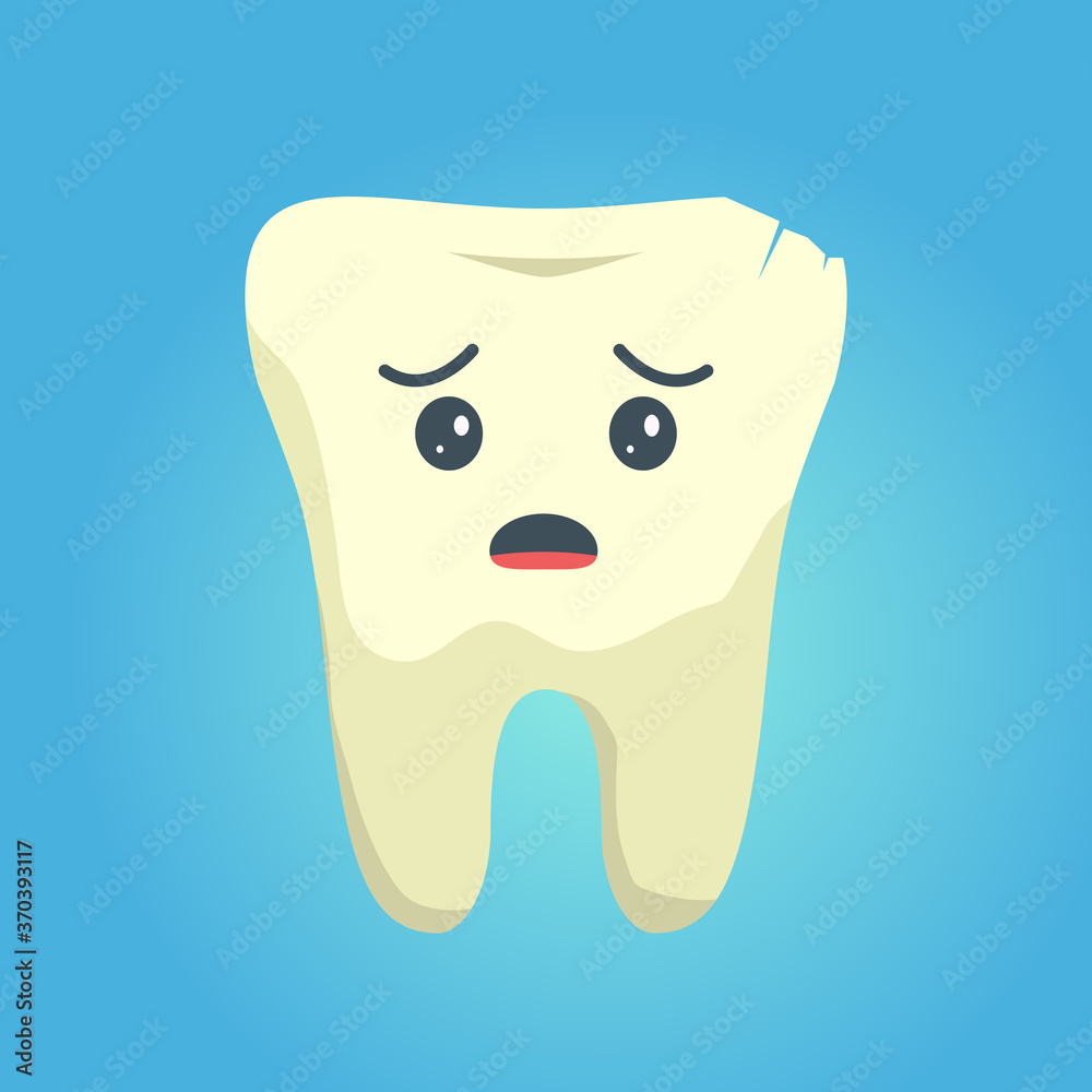 Sick tooth.Emoji character.Design concept for a dental clinic. Healthy, shiny tooth.Vector flat illustration.Teeth dentistry. Sick tooth.Emoji character.Design concept for a dental clinic. Healthy, shiny tooth.Vector flat illustration.Teeth dentistry.