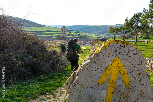 Lonely pilgrim is walking the 