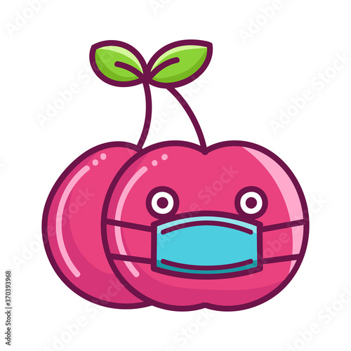 kawaii cherry wearing mask cartoon illustration photo