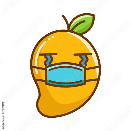 kawaii mango wearing mask cartoon illustration photo