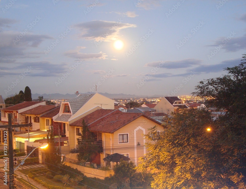 Moonlight over the charming city of Curitiba, Brazil