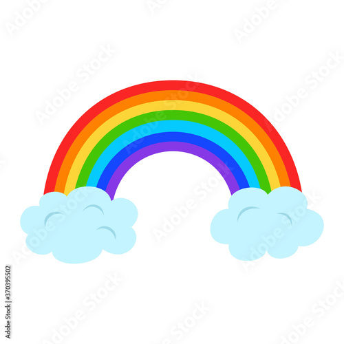 Illustration  with rainbow and clouds on white background.