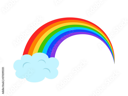 Illustration  with rainbow and clouds on white background.