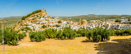 A spectacular panorama view of the town of Montefrio, Spain in the summertime