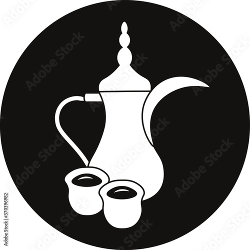 logo vector illustration arabic Emirati Saudi coffee kettle teapot and cups drink design icon for web site black and white