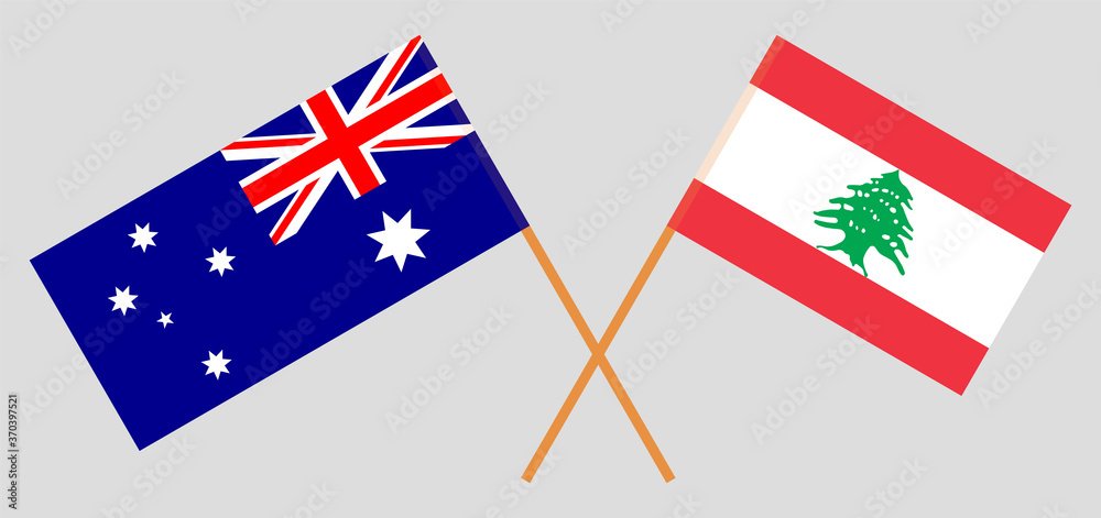 Crossed flags of Lebanon and Australia