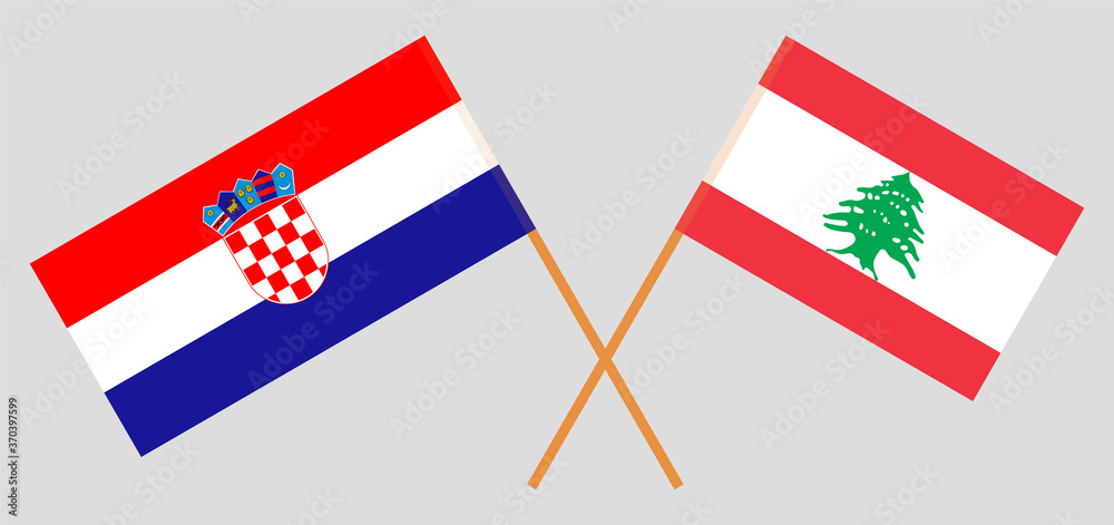 Crossed flags of Lebanon and Croatia. Official colors. Correct proportion. Vector illustration