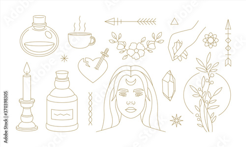 Vector outline symbols of magic and witchcraft