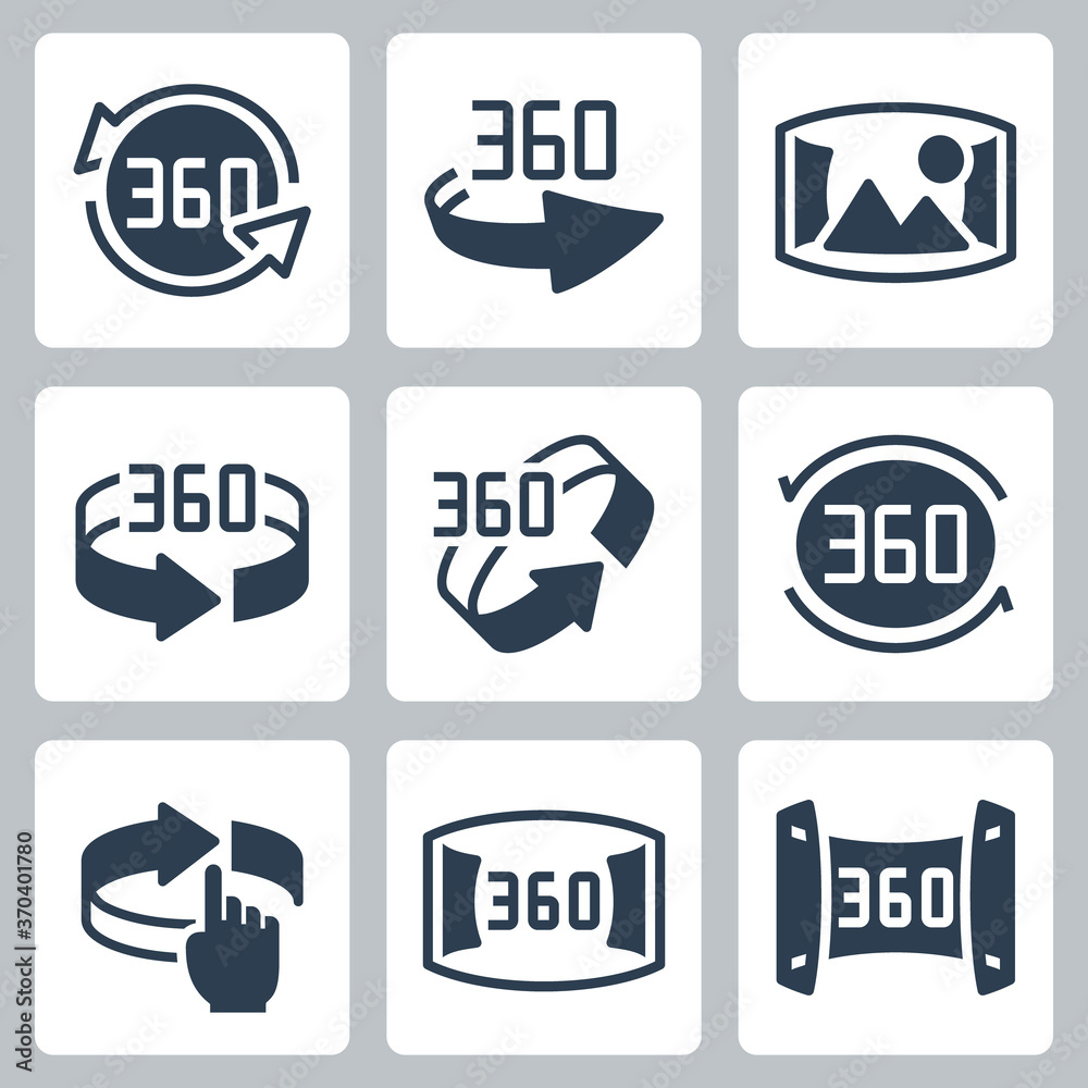 360 Degrees Rotation and Panoramic View Icon Set 360 Degrees Rotation and Panoramic View Icon Set